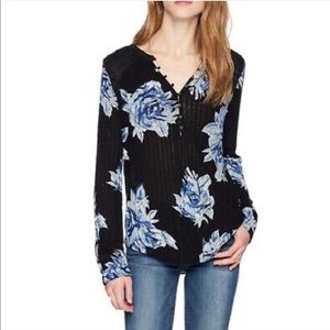 Lucky Brand Ribbed Henley Floral Top Medium